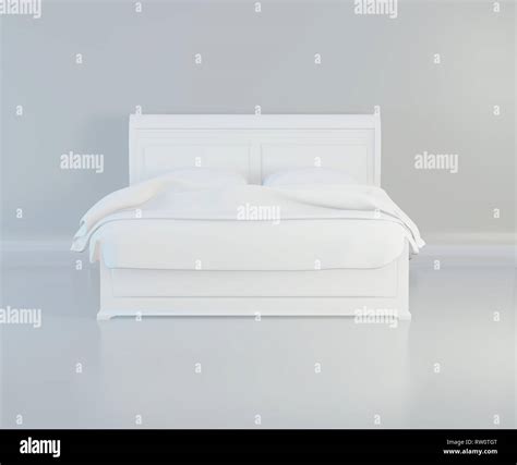 Bed with soft white pillows, front view. 3d rendering Stock Photo - Alamy