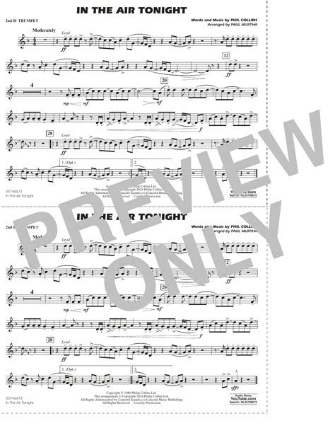 In The Air Tonight Arr Paul Murtha 2nd Bb Trumpet Sheet Music