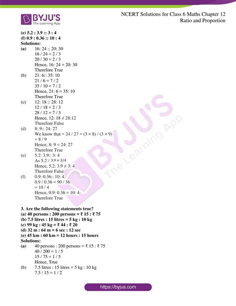 NCERT Solutions For Class 6 Maths Chapter 12 Ratio And Proportion