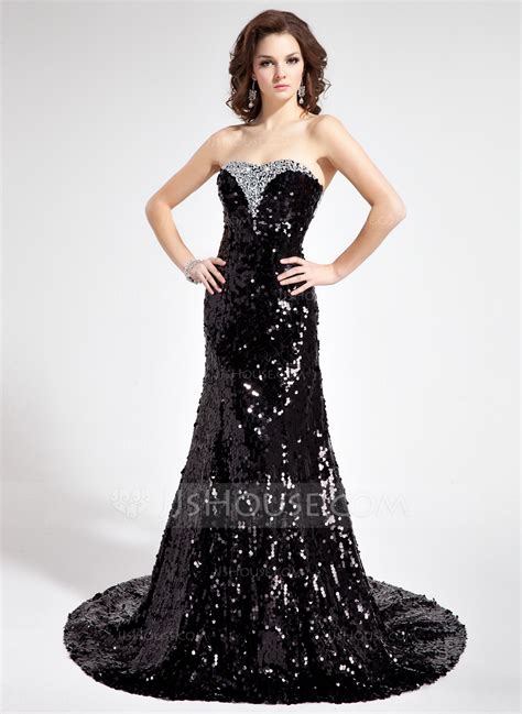 Trumpet Mermaid Sweetheart Court Train Sequined Prom Dress With Beading