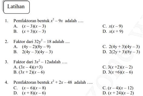 Latihan Soal Bentuk Aljabar Matematika