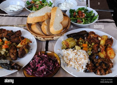 plates  typical turkish cypriot food famagusta north cyprus stock