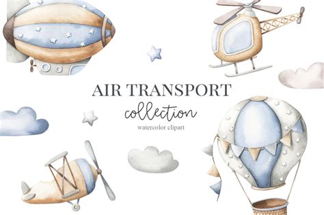 Air Transport Watercolor Set By Alesya Pytskaya Illustrations