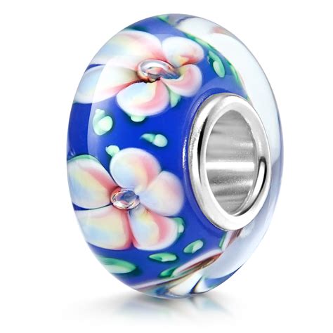 Bead Charm Anhänger Blumen blau für Armband Materia Schmuck