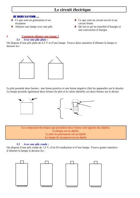 Le Circuit Lectrique Allumage D Une Lampe