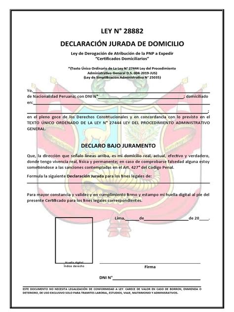 Declaracion Jurada De Domicilio Actualizado Pdf