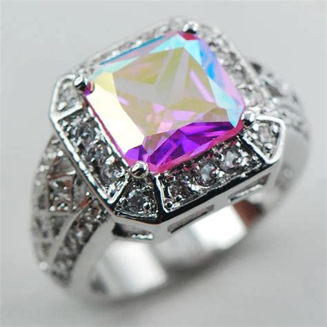 Pink Crystal Zircon White Crystal Zircon 925 Sterling Silver Ring Size