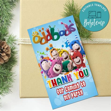 Oddbods Thank You Tag Customizable Template Bobotemp