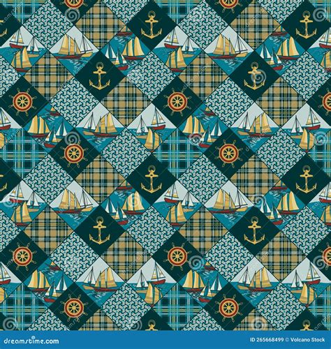 Nautical And Marina Elements Patchwork Wallpaper Abstract Marine Vector