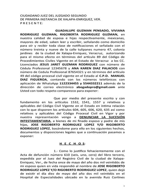 Denuncia De Juicio Sucesorio Intestamentario Jesus Jaret Guzman