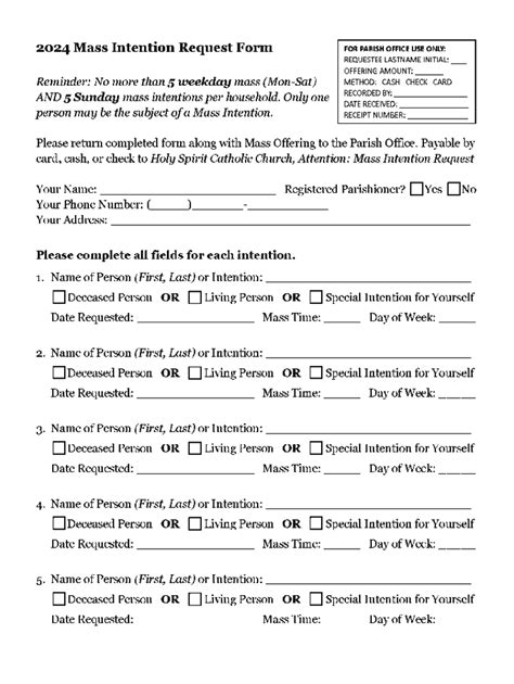 Fillable Online Mass Intention Request Form Please Print Fax Email Print Pdffiller