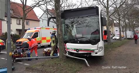 Verkehrsunfall Mit Linienbus Fahrzeug Prallt Gegen Baum