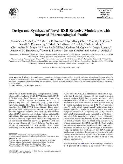 Pdf Design And Synthesis Of Novel Rxr Selective Modulators With