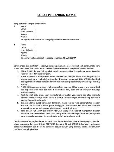 4 Contoh Surat Perjanjian Damai And Cara Membuatnya Media Masyarakat