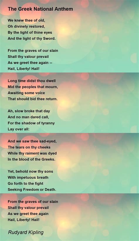 The Greek National Anthem The Greek National Anthem Poem By Rudyard Kipling