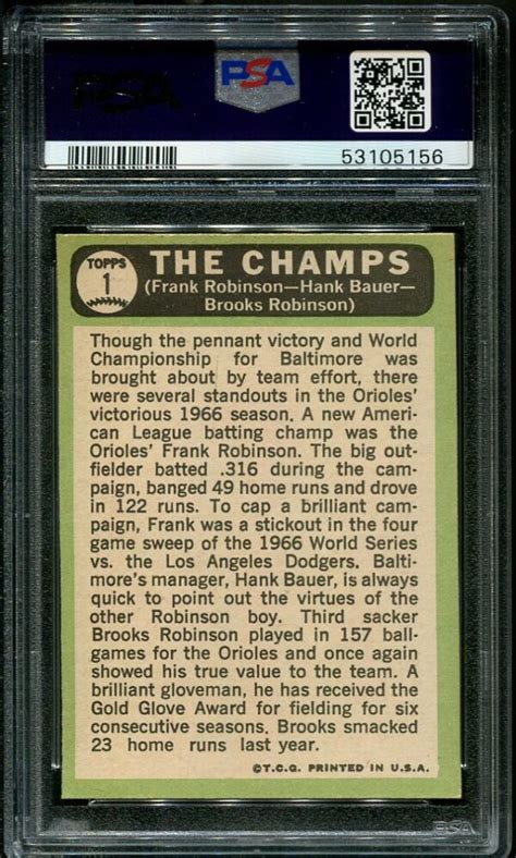 1967 Topps 1 The Champs Frank Robinson Hank Bauer Brooks Robinson