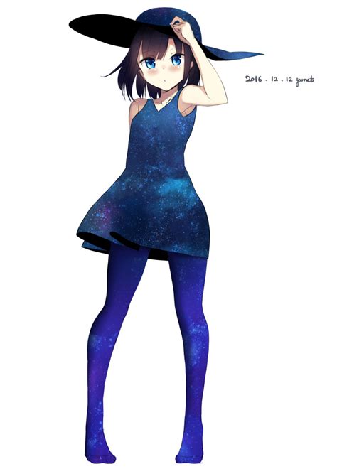 Safebooru 1girl Black Hair Blue Eyes Dated Dress Garnet Hat Highres