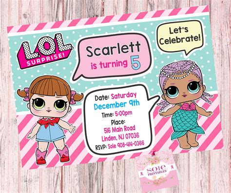 L O L Surprise Theme Birthday Invitation Series 1 And