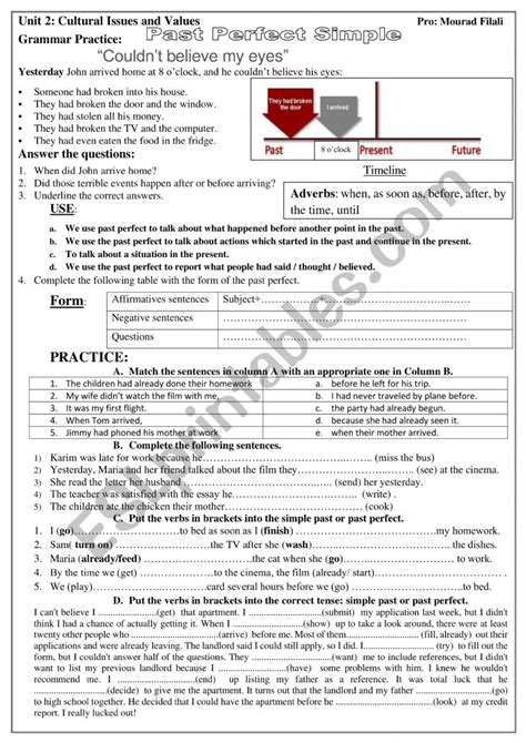 The Past Perfect Tense ESL Worksheet By Mouradovich