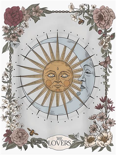 Pegatina La Carta Del Tarot De Los Amantes Ocultismo Vintage Sun Moon