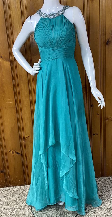 Mac Duggal Formal Prom Dress Green Rhinestone Halter … Gem