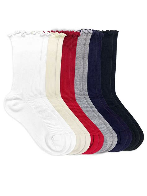 Jefferies Socks Womens Ruffle Cotton Knit Dress Slouch Scrunch Crew Cuff Ankle Socks 4 Pair Pack