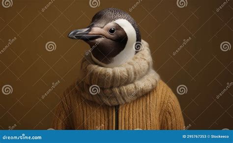 Hyperrealistic Penguin Portrait In Knitted Scarf Stock Illustration