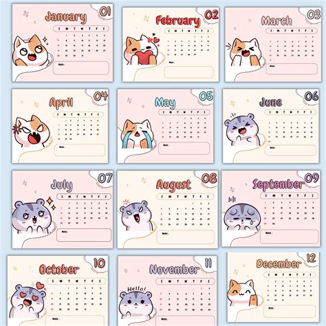 2024 Kawaii Calendar Ready To Print 2024 Calendar Cute Calendar Kitty