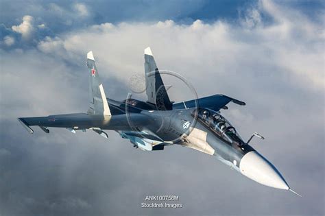 Su 30sm Jet Fighter Of The Russian Navy Approaching A Refueling Tanker