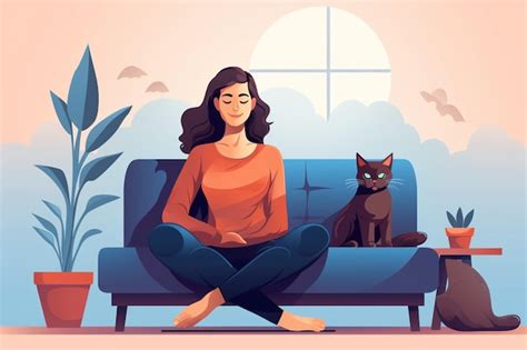 Premium Vector Cat Woman Sitting Couch Style