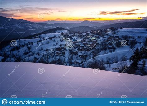 Sunrise View with Snowy Mountain Slopes Stock Image - Image of ...