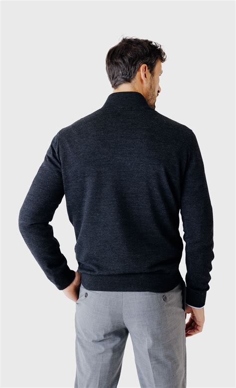 Pull Col Montant Zipp En Laine M Rinos Gris Anthracite