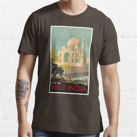 Taj Mahal Visit India Vintage Travel Poster Restored T Shirt For Sale