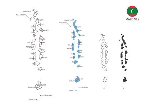 4 Style Of Maldives Map Vector Illustration Have All Province And Mark