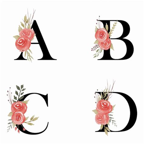 Ilustração de letras do alfabeto de casamento flores em aquarela