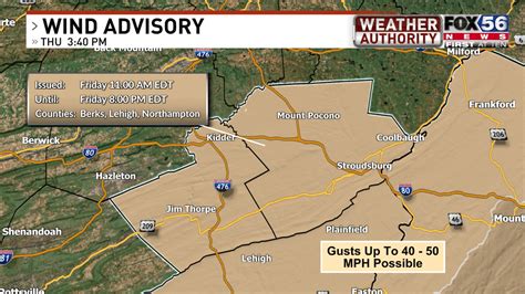 Wind Advisory Issued For Friday August 9 In Parts Of Eastern Pa