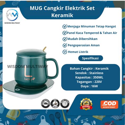 Jual Mug Cangkir Elektrik Set Keramik Pemanas 55 Derajat Lengkap