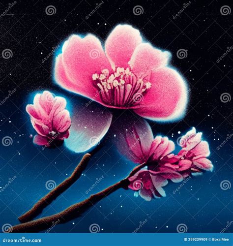 Cherry Blossoms in the Night Sky. 3D Illustration Stock Illustration ...