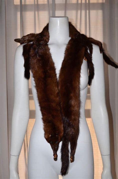 Vtg Brown 4 Full Body Mink Fur Pelts Stole Cape Shawl Wrap Boa Scarf