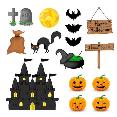 Premium Vector Halloween Set With Traditional Attributes On White