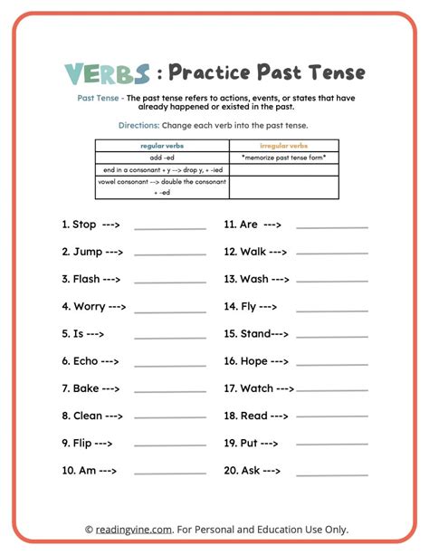 Verbs Worksheets ReadingVine