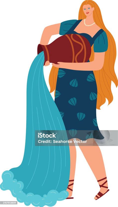 Woman Pouring Water Vase Mythological Aquarius Concept Female Figure