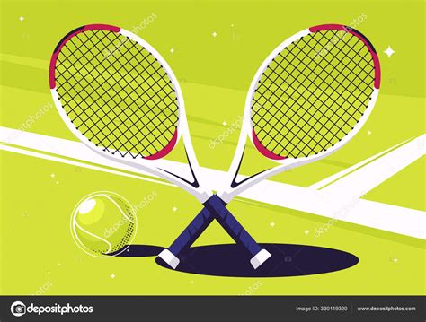 Vector Illustration Tennis Rackets Ball Lying Tennis Court Stock Vector