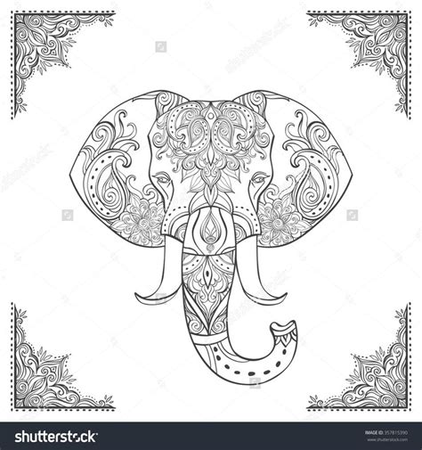 Indian Elephant Head Ornate Elephant Hand Drawn Vector Illustration 357815390 Shutterstock