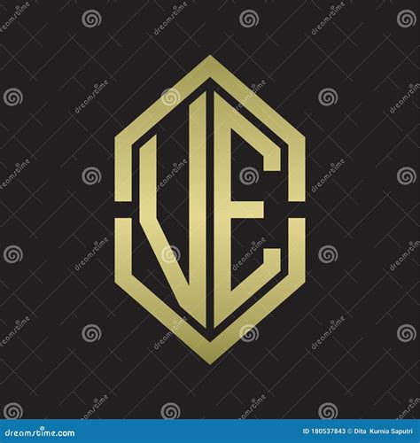 VE Logo Monogram With Hexagon Shape And Outline Slice Style With Gold