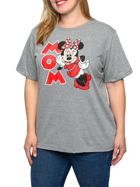 Minnie Mouse Mom T Shirt Short Sleeve Disney Womens Plus Size Gray Red