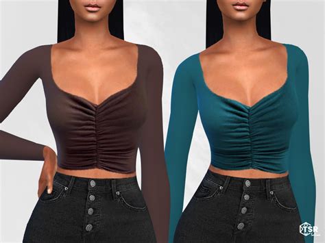 The Sims Resource Cropped Long Sleeve Emma Tops