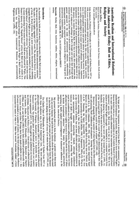 Pdf Australian Realism And International Relations John Anderson And