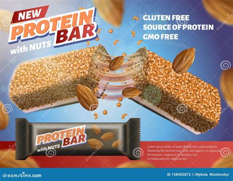 New Protein Bar With Almond Nuts Horizontal Banner Stock Vector Illustration Of Granola