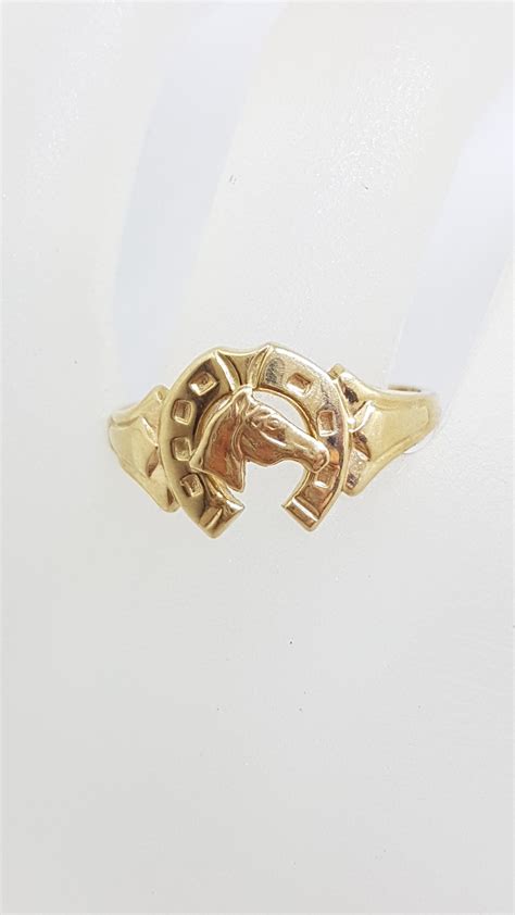 9ct Yellow Gold Horseshoe Horse Head Ring Ladies Gents Antique